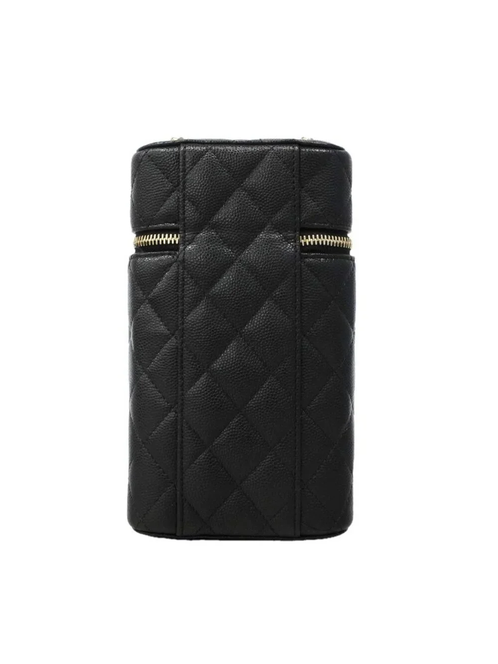Chanel Shoulder Bag Quilted Caviar Leather Black Champagne Gold